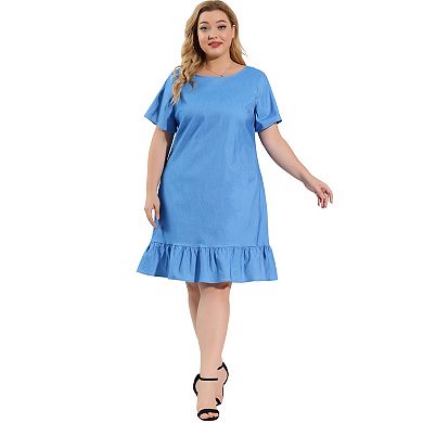 Women's Plus Size Denim Ruffle Summer Casual Short Sleeve Dress