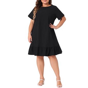 Women's Plus Size Denim Ruffle Summer Casual Short Sleeve Dress