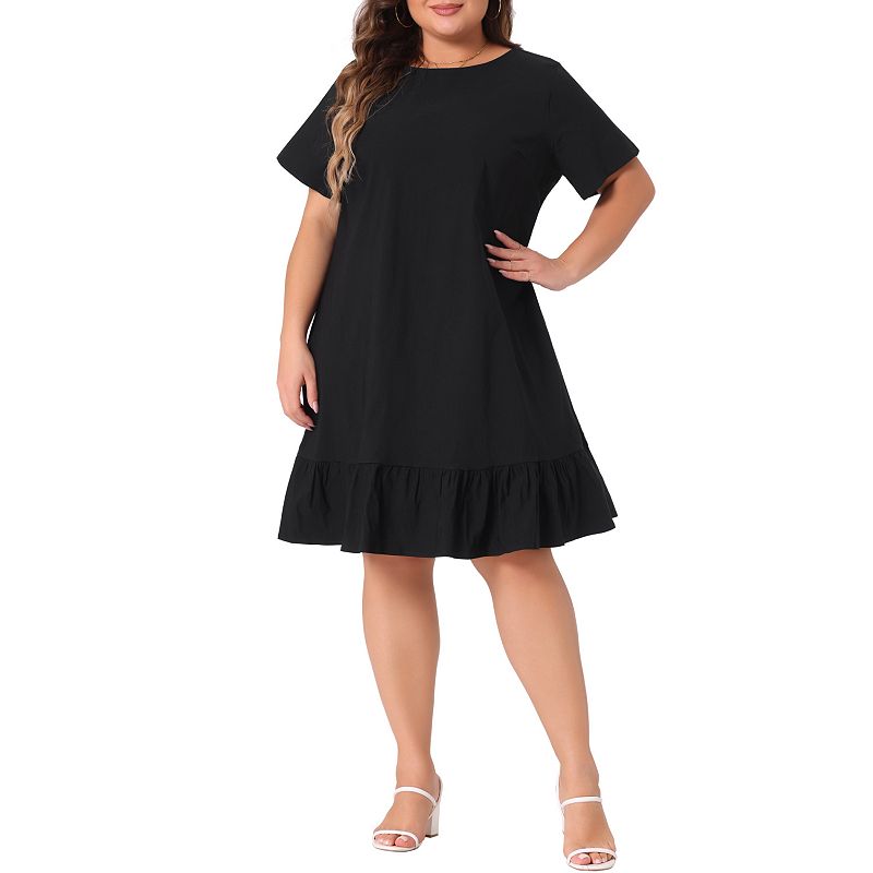 black denim dress plus size Women's Ruffle Summer Casual Short Sleeve Style with minimal accessories status_new long dress dark blue Size:UK S (In-Rental)