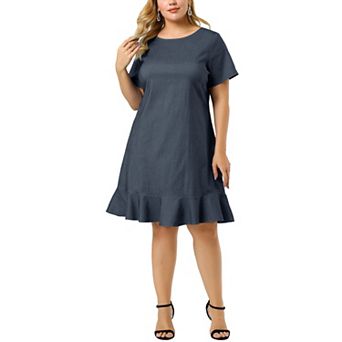 Women's Plus Size Denim Ruffle Summer Casual Short Sleeve Dress