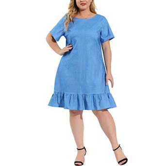 Women's Plus Size Denim Ruffle Summer Casual Short Sleeve Dress