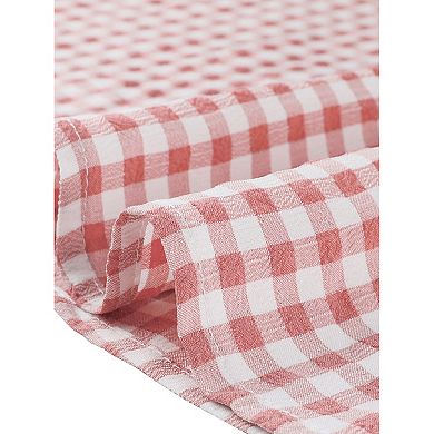 Smocked Dress For Women's Short Sleeve Square Neck Gingham Dresses