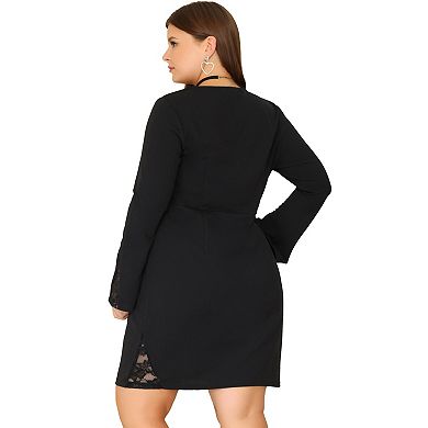 Plus Size Party Dress for Women Round Neck Lace Bell Sleeves Bodycon Cocktail Mini Dresses