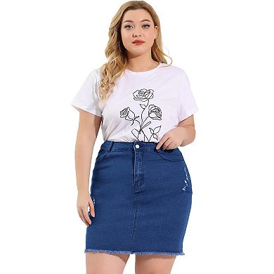 Women's Plus Size Skirts Casual Pockets Pencil Ripped Denim Skirt
