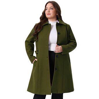 Women's Plus Size Overcoat Single Breasted Belted Long Peacoat