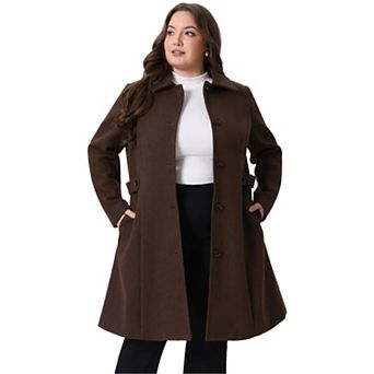 Women's Plus Size Overcoat Single Breasted Belted Long Peacoat