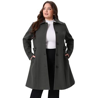 Women's Plus Size Overcoat Single Breasted Belted Long Peacoat