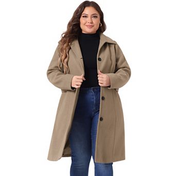 Women's Plus Size Overcoat Single Breasted Belted Long Peacoat