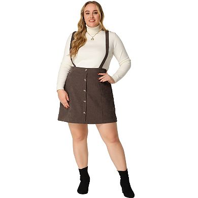 Women's Plus Size Button Zip A-Line Corduroy Mini Suspender Skirt