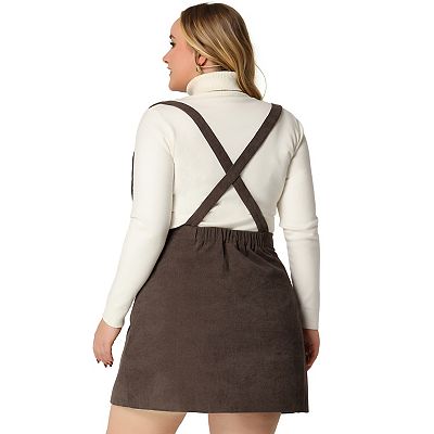 Women's Plus Size Button Zip A-Line Corduroy Mini Suspender Skirt - Main Image