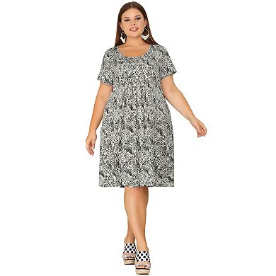 Women's Plus Size Short Sleeve Relaxed Fit Floral Midi Dress