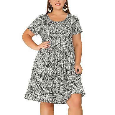 Women's Plus Size Short Sleeve Relaxed Fit Floral Midi Dress