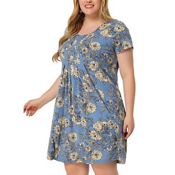Women's Plus Size Pleated Comfortable Short Sleeve Relaxed Fit Floral Dresses