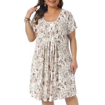 Women's Plus Size Pleated Comfortable Short Sleeve Relaxed Fit Floral Dresses