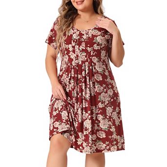 Women's Plus Size Pleated Comfortable Short Sleeve Relaxed Fit Floral Dresses