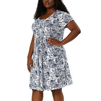 Women's Plus Size Pleated Comfortable Short Sleeve Relaxed Fit Floral Dresses