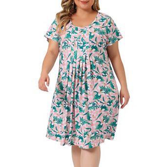 Women's Plus Size Pleated Comfortable Short Sleeve Relaxed Fit Floral Dresses