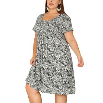 Women's Plus Size Pleated Comfortable Short Sleeve Relaxed Fit Floral Dresses