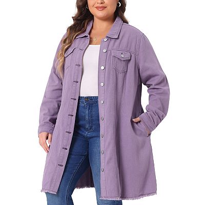Women's Plus Size Ripped Long Sleeve Mid Length Denim Jacket