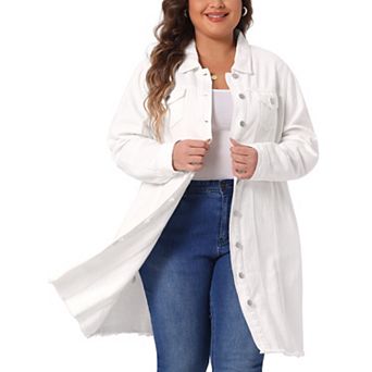 Women's Plus Size Ripped Long Sleeve Mid Length Denim Jacket