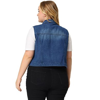 Women's Plus Size Trucker Zipper Front Sleeveless Denim Vest Jacket