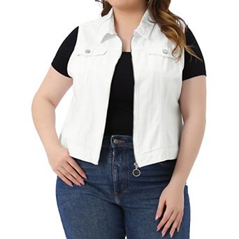 Women's Plus Size Trucker Zipper Front Sleeveless Denim Vest Jacket