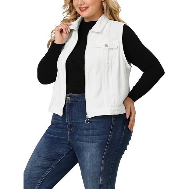 Women's plus size hot sale white denim jacket