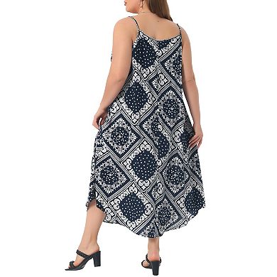 Women's Summer Casual Tie Dye Printed Bohemian Spaghetti Strap Beach Long Maxi Dress