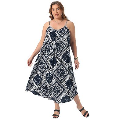 Women's Summer Casual Tie Dye Printed Bohemian Spaghetti Strap Beach Long Maxi Dress