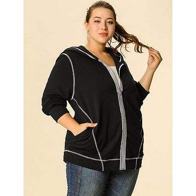 Women's Plus Size Athletic Zip-Up Hoodies Jacket with Pockets