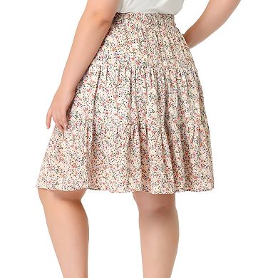 Women's Plus Size Skirts Floral Print Elastic Waist Ruffle Hem Midi Skirt