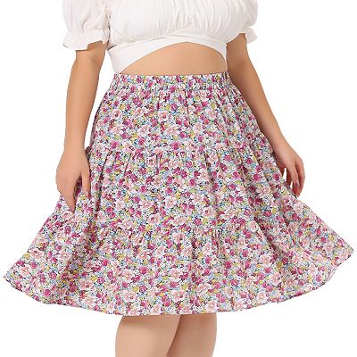Women's Plus Size Skirts Floral Print Elastic Waist Ruffle Hem