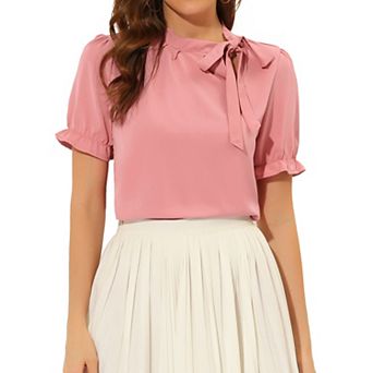 Women's Bow Tie Neck Elegant Office Short Sleeve Blouse