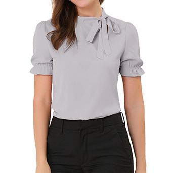 Women's Bow Tie Neck Elegant Office Short Sleeve Blouse