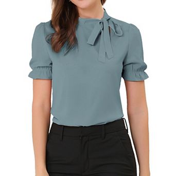 Women's Bow Tie Neck Elegant Office Short Sleeve Blouse