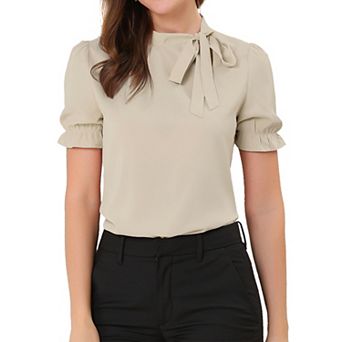 Women's Bow Tie Neck Elegant Office Short Sleeve Blouse
