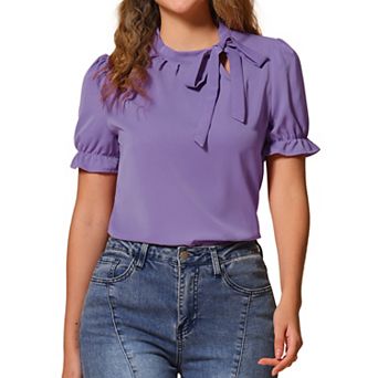 Women's Bow Tie Neck Elegant Office Short Sleeve Blouse