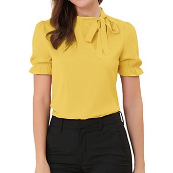 Women's Bow Tie Neck Elegant Office Short Sleeve Blouse