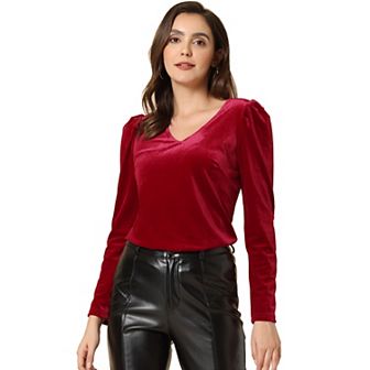 Women's Velvet V-Neck Long Sleeve Gilding Shiny Metallic Stars Top