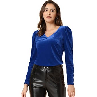 Women's Velvet V-neck Long Sleeve Gilding Shiny Metallic Stars Top