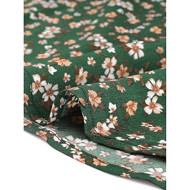 Women's Floral Ruffled Vintage Boho Long-Sleeve Mock Neck Blouse