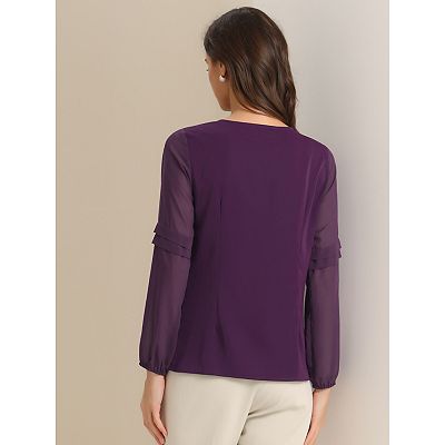 Women's Work Tops Chiffon Shirt Semi Sheer Keyhole Neck