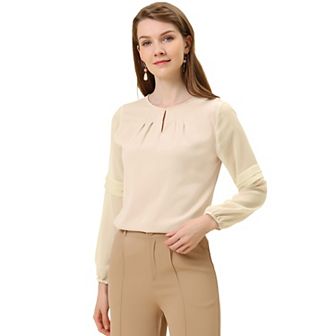 Women's Work Tops Chiffon Shirt Semi Sheer Keyhole Neck Elegant Blouse