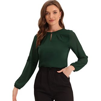 Women's Work Tops Chiffon Shirt Semi Sheer Keyhole Neck Elegant Blouse