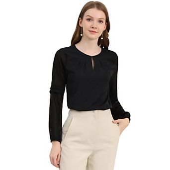 Women's Work Tops Chiffon Shirt Semi Sheer Keyhole Neck Elegant Blouse