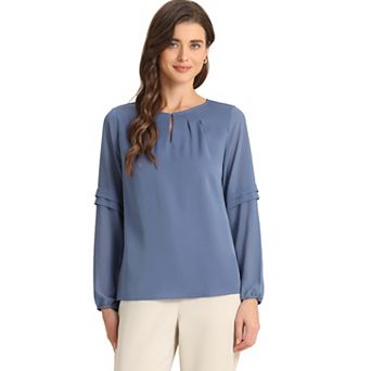 Women's Work Tops Chiffon Shirt Semi Sheer Keyhole Neck Elegant Blouse