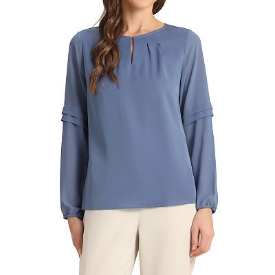Women's Chiffon Blouse - Cap Sleeve Round Neck Keyhole Back Top - Dressy Casual Business Shirt