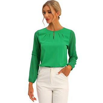Women's Work Tops Chiffon Shirt Semi Sheer Keyhole Neck Elegant Blouse