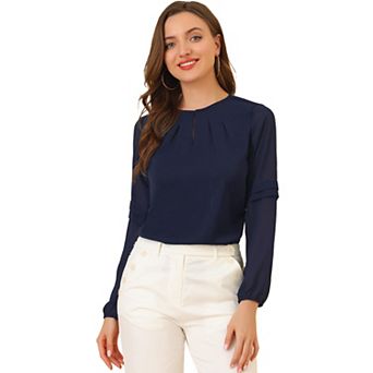 Women's Work Tops Chiffon Shirt Semi Sheer Keyhole Neck Elegant Blouse