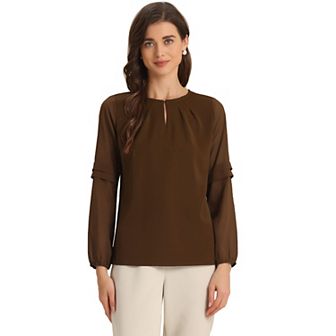 Women's Work Tops Chiffon Shirt Semi Sheer Keyhole Neck Elegant Blouse